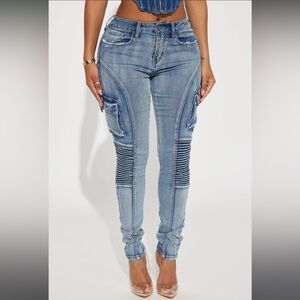 Fashion Nova Blue Skinny Jeans with Moto Details